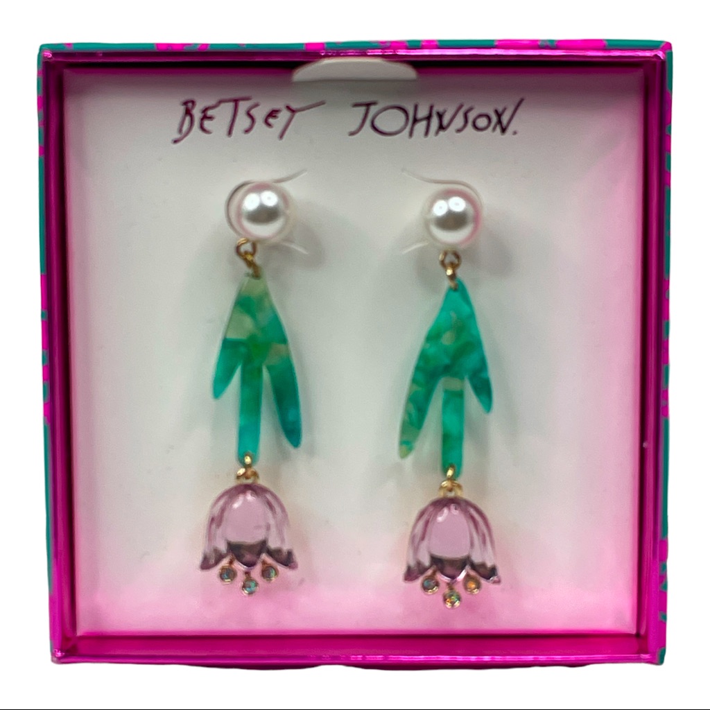 Betsey Johnson Tulip Drop Earrings Pink Purple Green 34$
